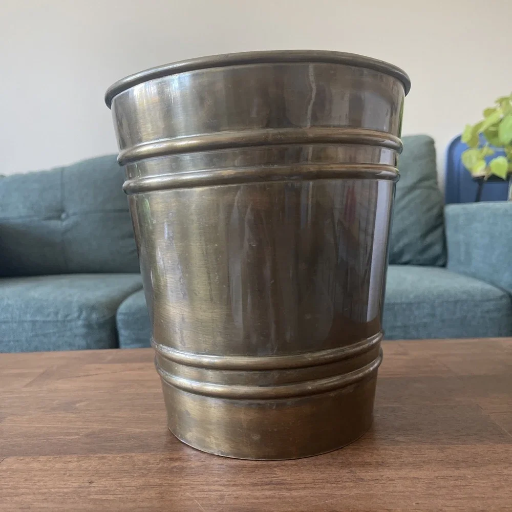 Vtg Eddie Bauer BRASS METAL‎ trash can waste paper basket office Bathroom Metal